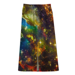 Colorful Universe Galaxy Space Print Cotton Front Slit Maxi Skirt