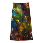 Colorful Universe Galaxy Space Print Cotton Front Slit Maxi Skirt