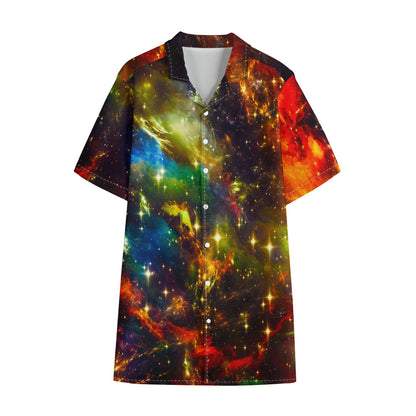 Colorful Universe Galaxy Space Print Cotton Hawaiian Shirt