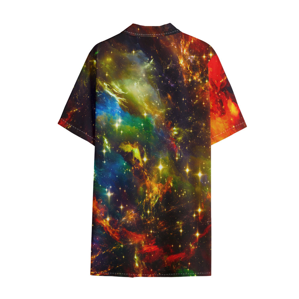 Colorful Universe Galaxy Space Print Cotton Hawaiian Shirt