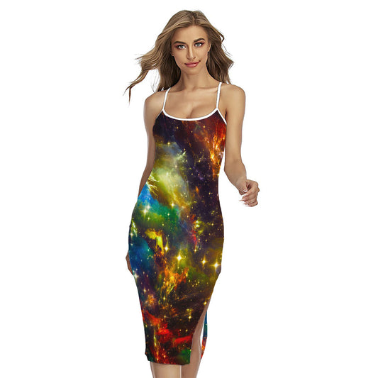 Colorful Universe Galaxy Space Print Cross Back Cami Dress