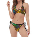 Colorful Universe Galaxy Space Print Halter Scoop Tie Side Bikini