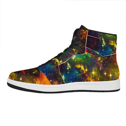 Colorful Universe Galaxy Space Print High Top Leather Sneakers