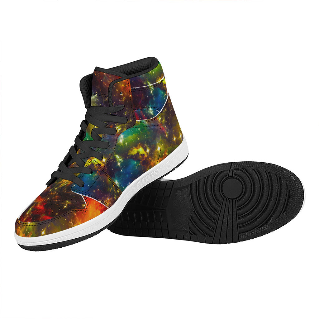Colorful Universe Galaxy Space Print High Top Leather Sneakers