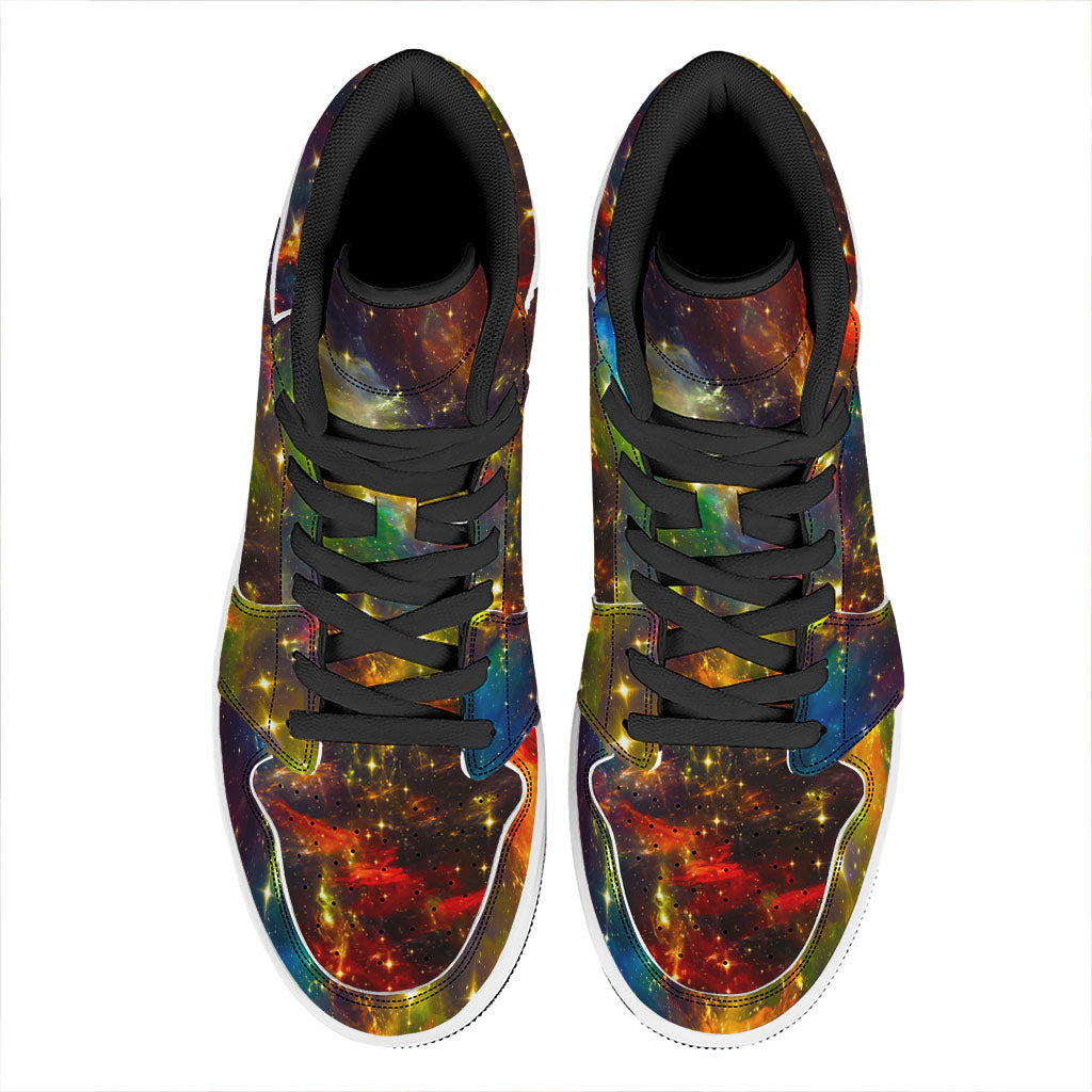 Colorful Universe Galaxy Space Print High Top Leather Sneakers