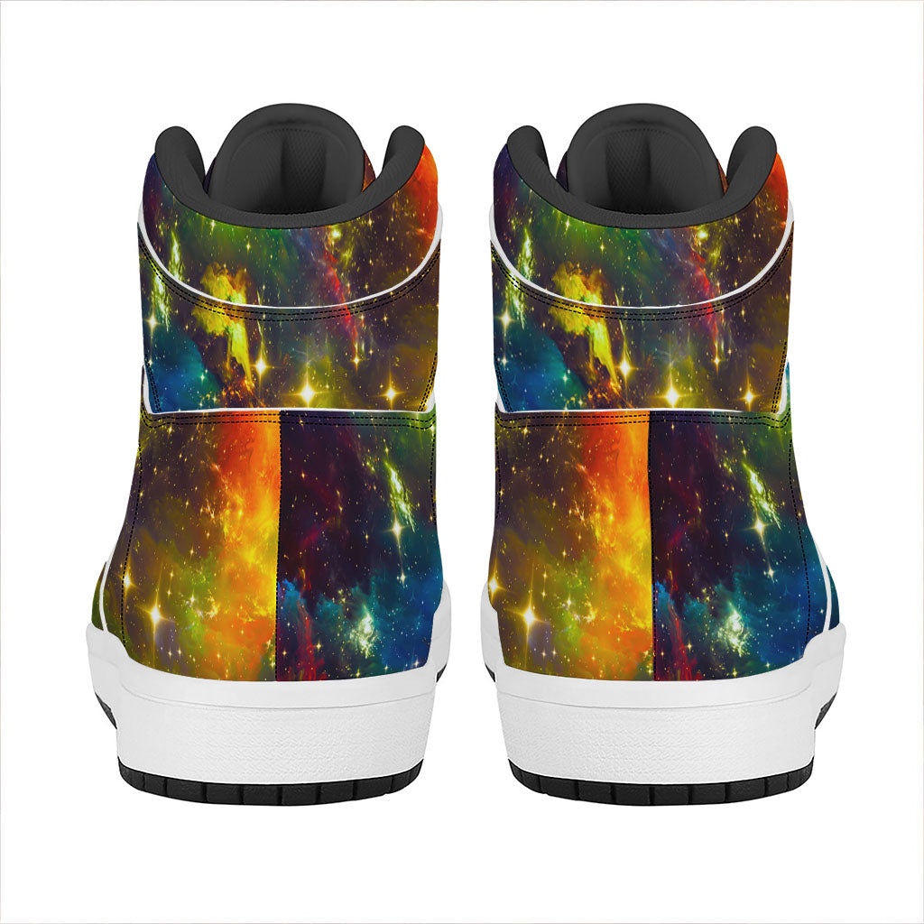 Colorful Universe Galaxy Space Print High Top Leather Sneakers