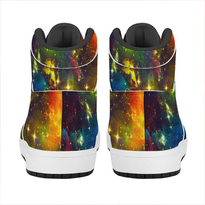 Colorful Universe Galaxy Space Print High Top Leather Sneakers