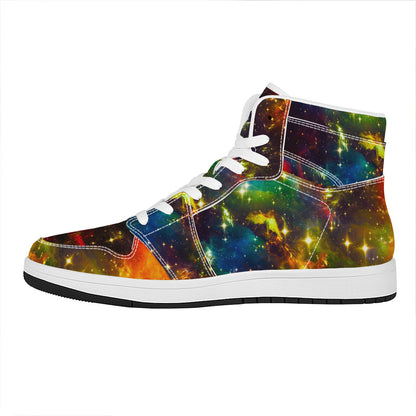 Colorful Universe Galaxy Space Print High Top Leather Sneakers