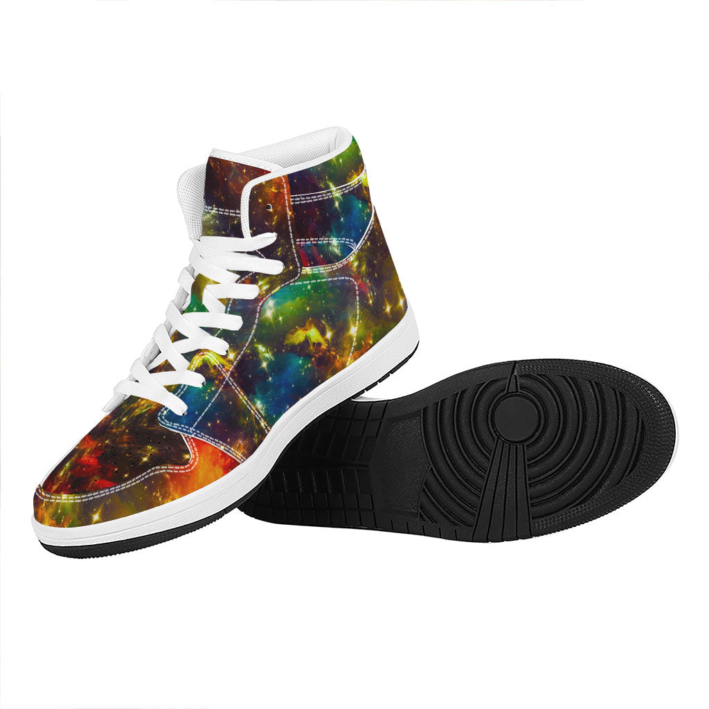 Colorful Universe Galaxy Space Print High Top Leather Sneakers
