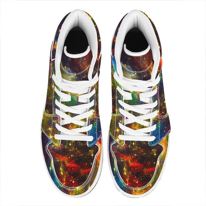 Colorful Universe Galaxy Space Print High Top Leather Sneakers