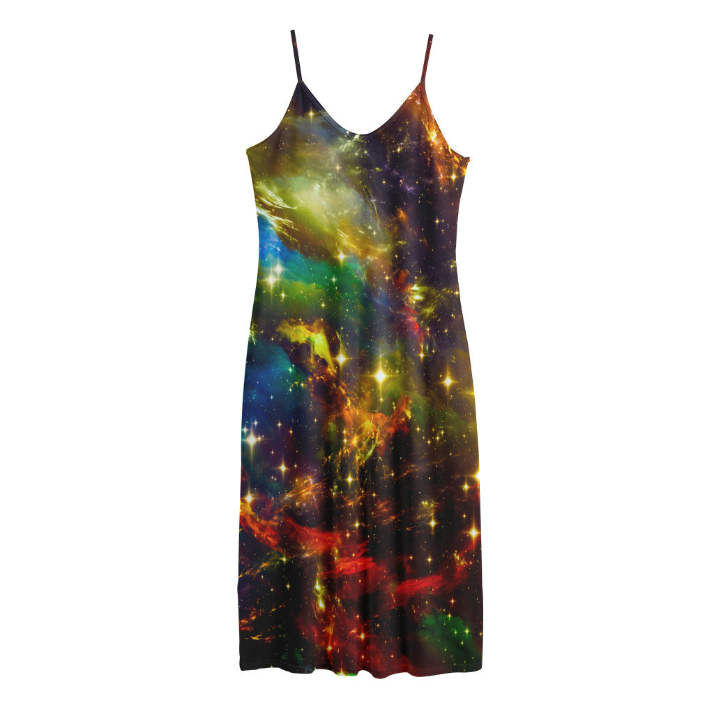 Colorful Universe Galaxy Space Print Jersey Midi Cami Dress