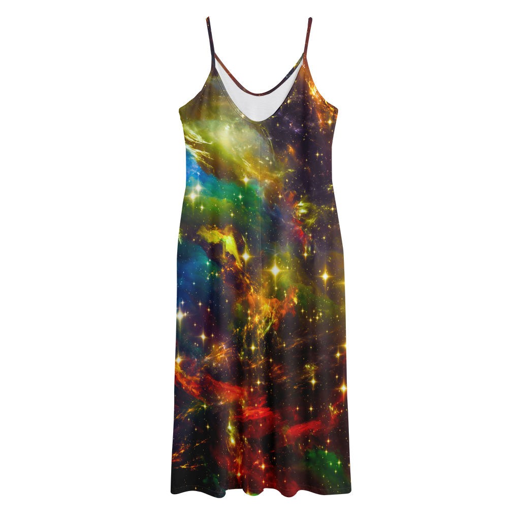 Colorful Universe Galaxy Space Print Jersey Midi Cami Dress