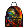 Colorful Universe Galaxy Space Print Leather Backpack