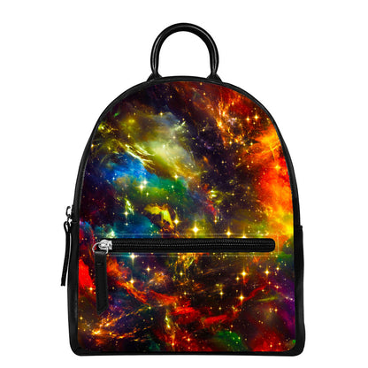 Colorful Universe Galaxy Space Print Leather Backpack