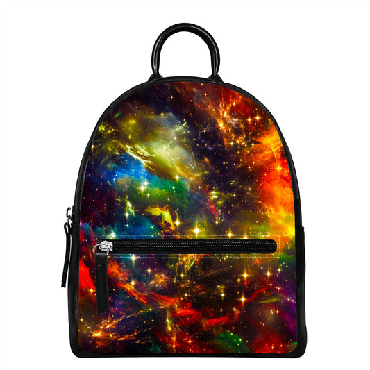 Colorful Universe Galaxy Space Print Leather Backpack