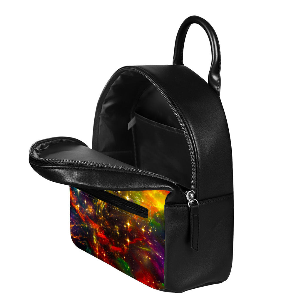 Colorful Universe Galaxy Space Print Leather Backpack