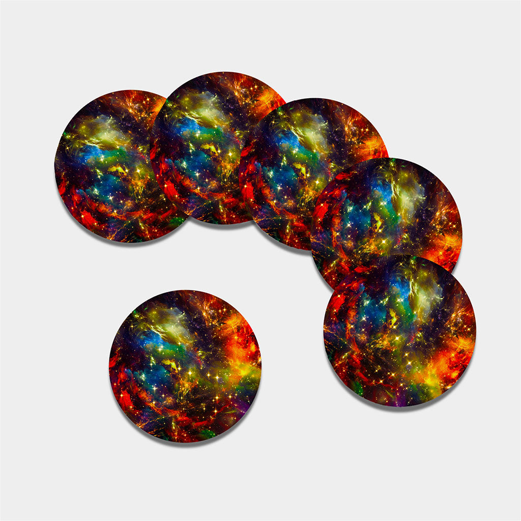 Colorful Universe Galaxy Space Print Leather Coaster Set