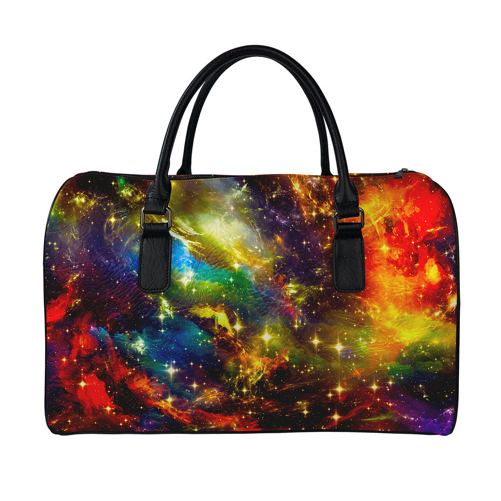 Colorful Universe Galaxy Space Print Leather Duffle Bag