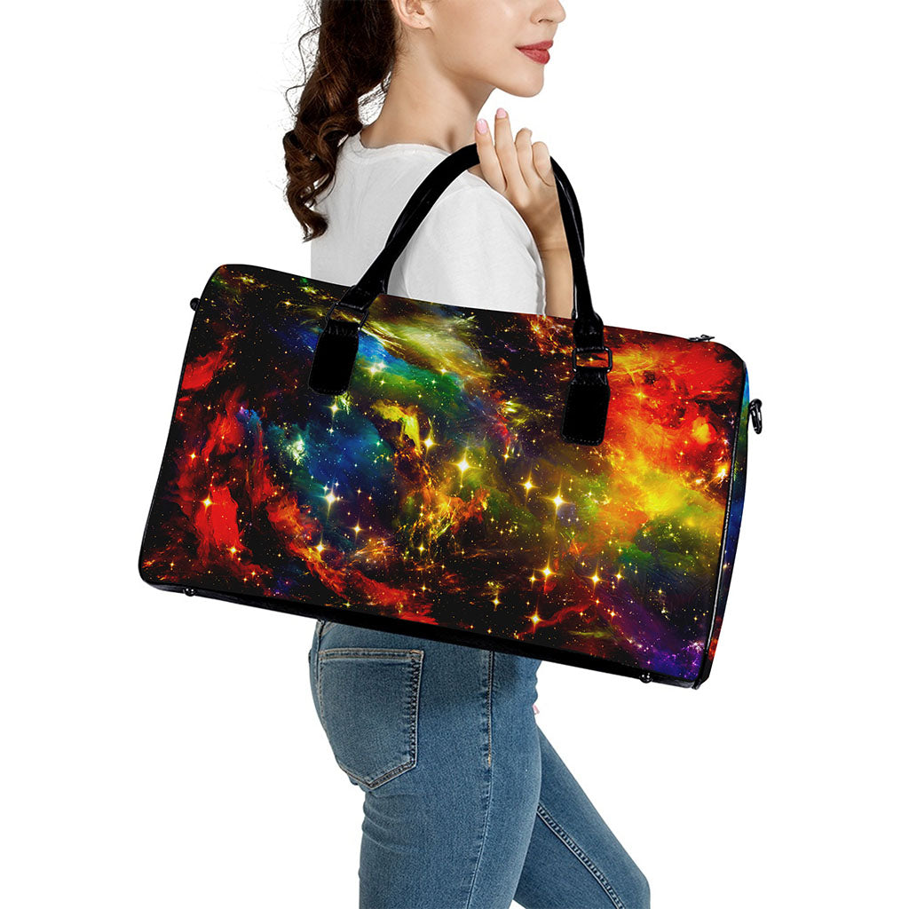 Colorful Universe Galaxy Space Print Leather Duffle Bag
