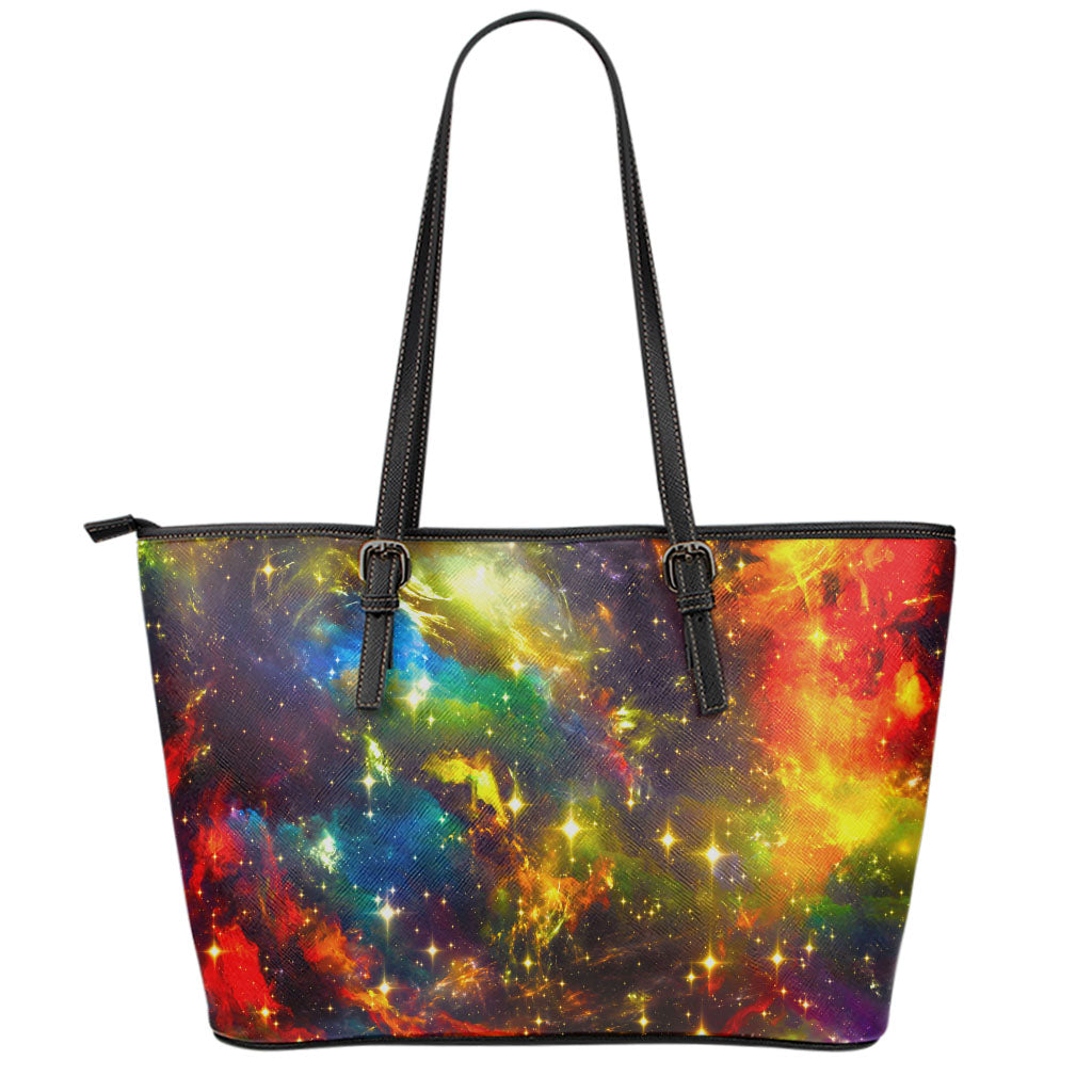 Colorful Universe Galaxy Space Print Leather Tote Bag