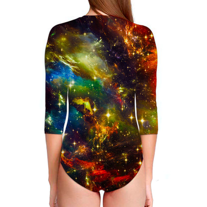 Colorful Universe Galaxy Space Print Long Sleeve Swimsuit