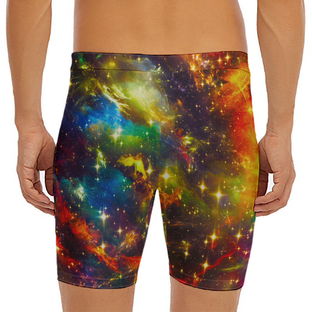 Colorful Universe Galaxy Space Print Men's Long Boxer Briefs