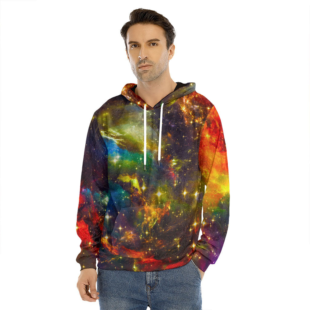 Colorful Universe Galaxy Space Print Men's Velvet Pullover Hoodie