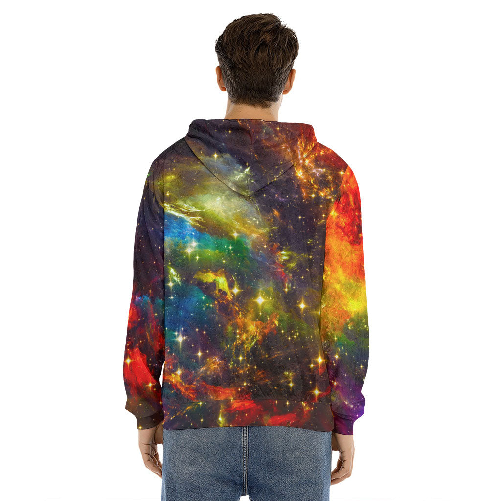 Colorful Universe Galaxy Space Print Men's Velvet Pullover Hoodie