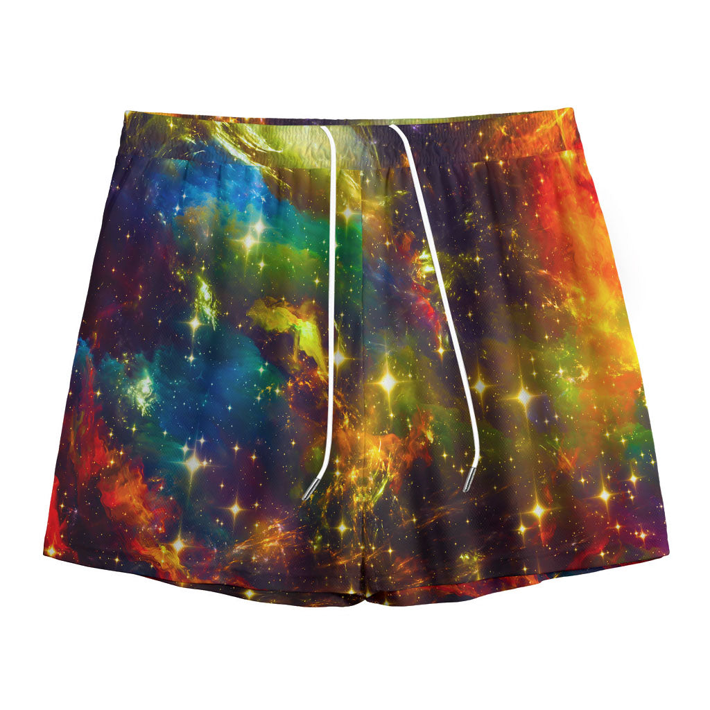 Colorful Universe Galaxy Space Print Mesh Shorts