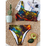 Colorful Universe Galaxy Space Print One Shoulder Bikini Top