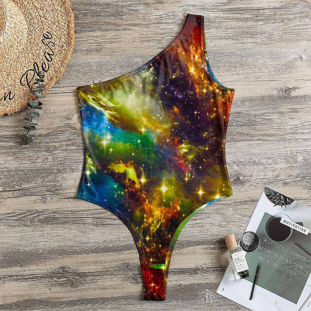 Colorful Universe Galaxy Space Print One Shoulder Bodysuit