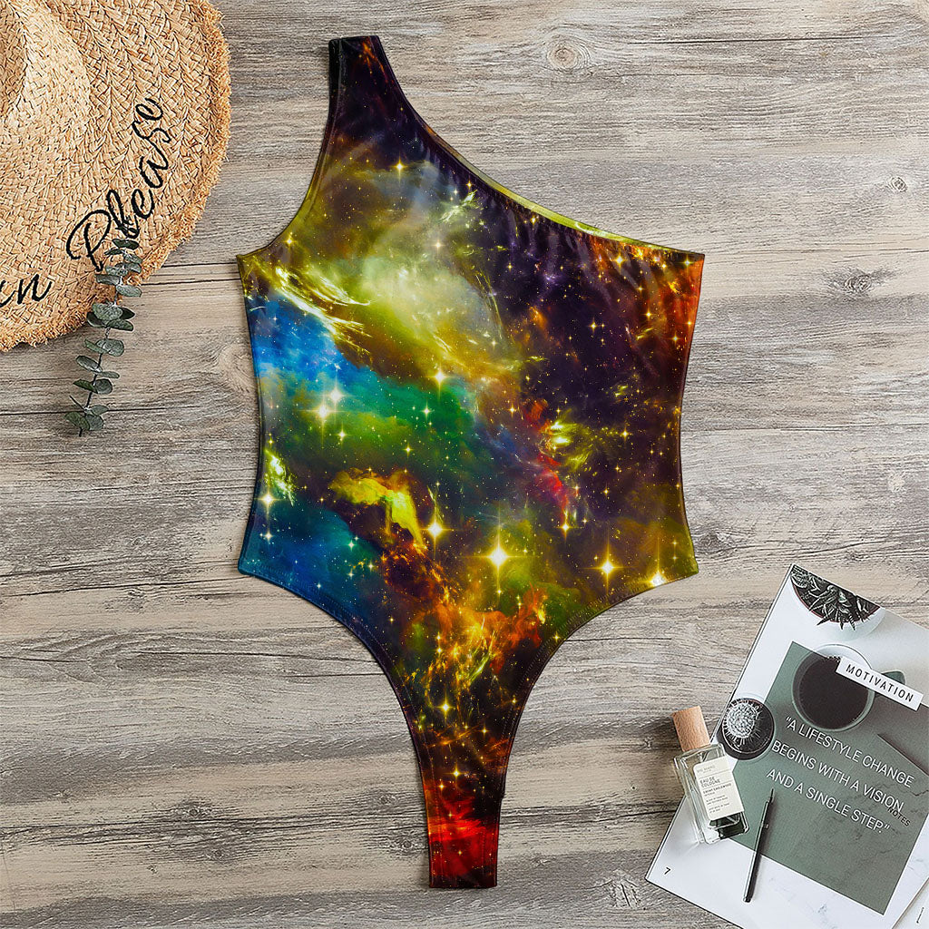 Colorful Universe Galaxy Space Print One Shoulder Bodysuit
