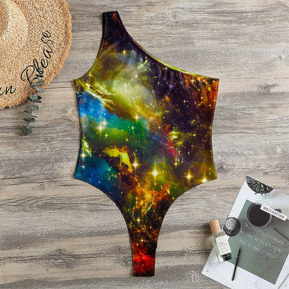 Colorful Universe Galaxy Space Print One Shoulder Bodysuit