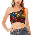 Colorful Universe Galaxy Space Print One Shoulder Crop Top