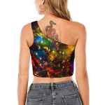 Colorful Universe Galaxy Space Print One Shoulder Crop Top