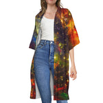 Colorful Universe Galaxy Space Print Open Front Beach Cover Up