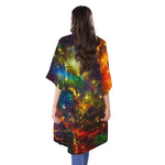 Colorful Universe Galaxy Space Print Open Front Beach Cover Up