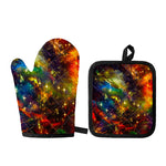Colorful Universe Galaxy Space Print Oven Mitt And Pot Holder Set