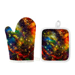 Colorful Universe Galaxy Space Print Oven Mitt And Pot Holder Set