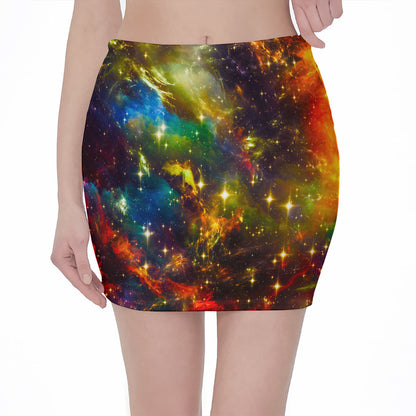 Colorful Universe Galaxy Space Print Pencil Mini Skirt