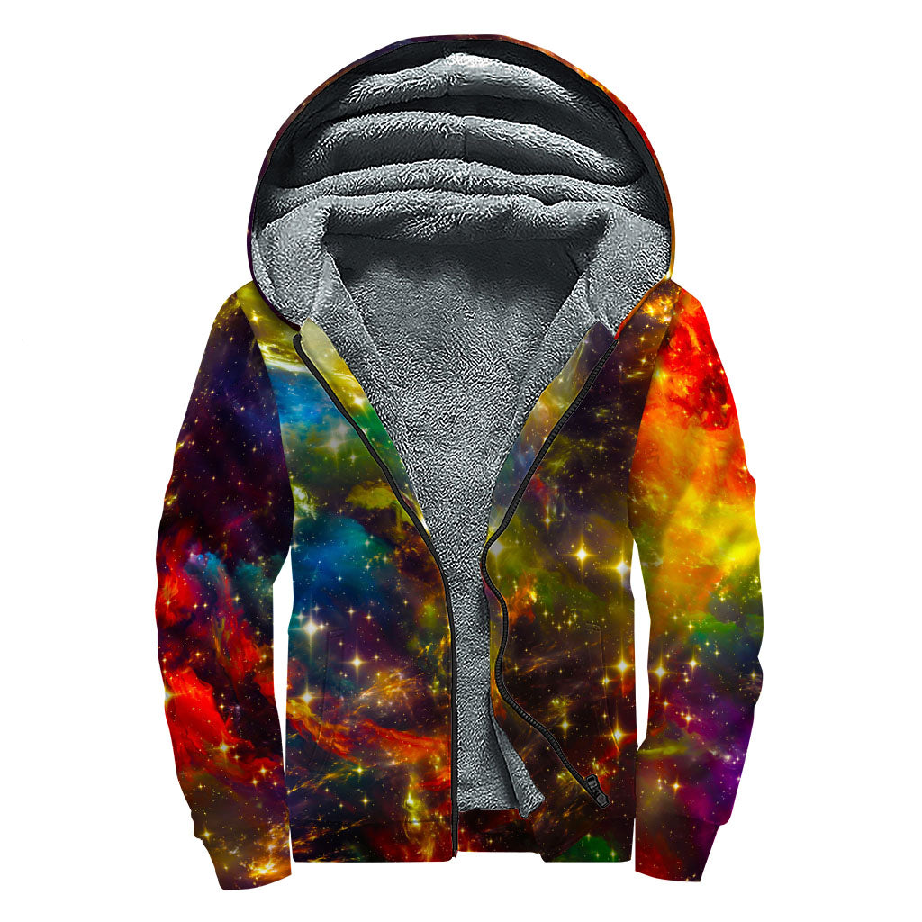 Colorful Universe Galaxy Space Print Sherpa Lined Zip Up Hoodie