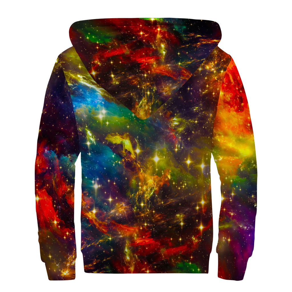 Colorful Universe Galaxy Space Print Sherpa Lined Zip Up Hoodie