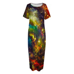 Colorful Universe Galaxy Space Print Short Sleeve Long Nightdress
