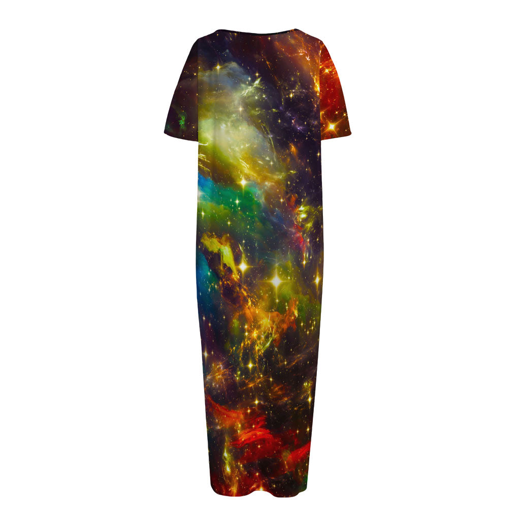 Colorful Universe Galaxy Space Print Short Sleeve Long Nightdress