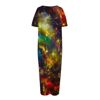 Colorful Universe Galaxy Space Print Short Sleeve Long Nightdress
