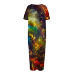 Colorful Universe Galaxy Space Print Short Sleeve Long Nightdress