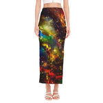 Colorful Universe Galaxy Space Print Side Slit Maxi Skirt