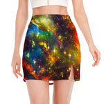 Colorful Universe Galaxy Space Print Side Slit Mini Skirt