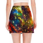 Colorful Universe Galaxy Space Print Side Slit Mini Skirt