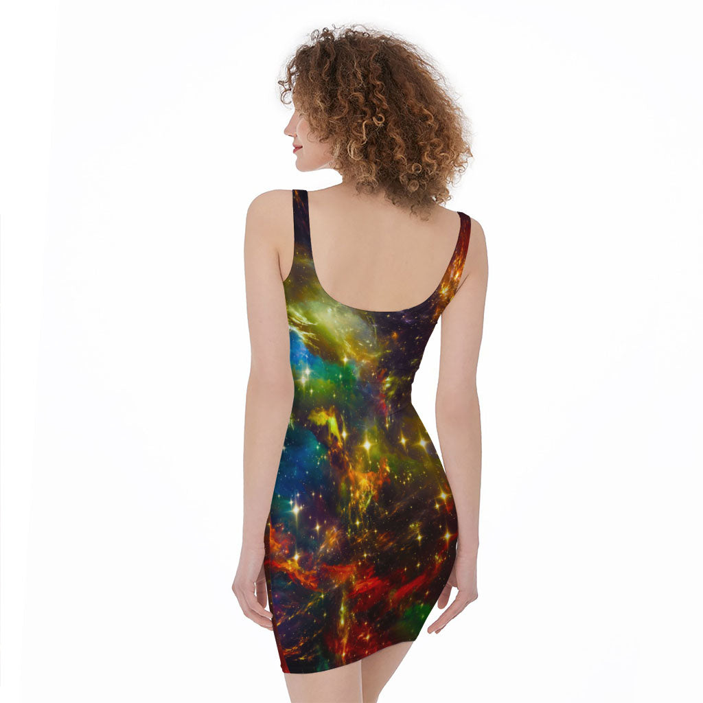Colorful Universe Galaxy Space Print Sleeveless Bodycon Dress